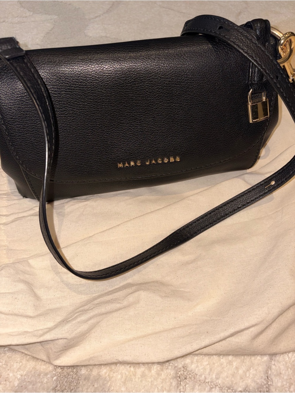 Marc Jacobs Black Pebbled Leather Crossbody with Gold Hardware